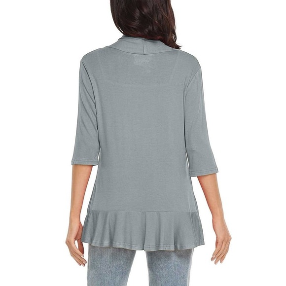 Women's Open Front Cardigan Jersey 3/4 Sleeves Dove Gray New With Tags Waterfall - Picture 2 of 16